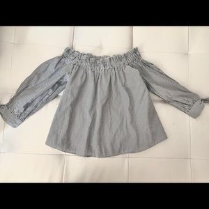 navy & white striped off the shoulder shirt